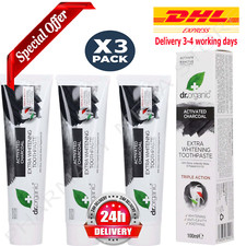 3 x Dr. Organic Bio-Activ Charcoal Extra-Whitening Antioxidant Toothpaste 100ml