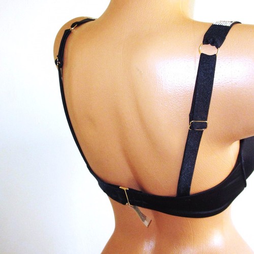 VICTORIA SECRET Swim Shine Strap Push Up Bikini Top Black Rhinestones Logo $70 - Picture 6 of 7