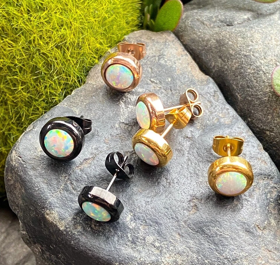 ПАРА большой 6 мм белый опал в 9 мм безель установка 316L хирургическая сталь серьги - Изображение 2 из 4