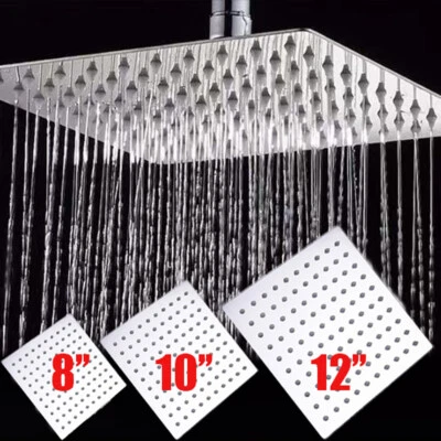 TANBURO 8/10/12 Inch Rainfall Shower Heads Stainless Steel Square Chrome Bath Showerhead