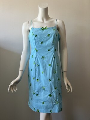 Lilly Pulitzer Blue Green Monkey Embroidered Spaghetti Strap Sundress Dress  6/8