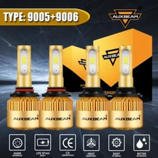 AUXBEAM LED Headlight Bulbs Kit 9005 9006 High Low Beam Bright White 10000LM 4X