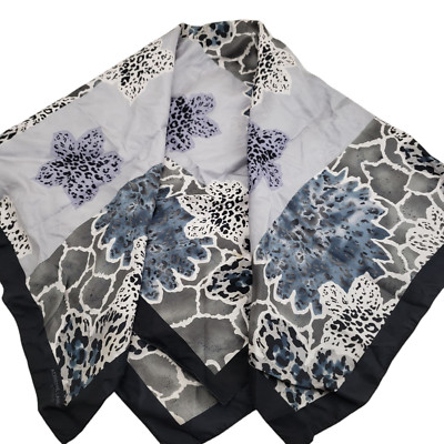 Adrienne Landau Studio Scarf Blue Gray Floral Large 34/34''