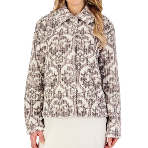Bed Jacket Slenderella Ladies Waffle Fleece Damask Pattern Button Up House Coat - Picture 4 of 13