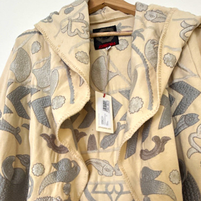 Johnny Was Fleetwood Duster Mantel S lang mit Kapuze Stickerei Beige/Grau