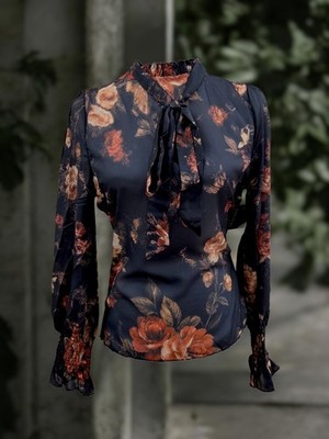 Floral Mesh Long Sleeve Tie Top - Large