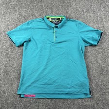 Robert Graham Polo Shirt Mens Medium Blue Solid Casual Short Sleeve Knit Top