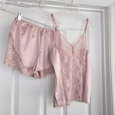 Vanity Fair Vtg Pink Camisole And Short Set Size 34 Nylon Lace Lingerie USA