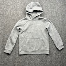 Nike Hoodie Boys Medium Gray Sportswear Pullover Fleece Logo Sweatshirt