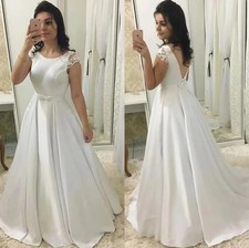 A Line Wedding Dresses Lace Cap Sleeves ruched Bridal Wedding Gowns Sweep Train