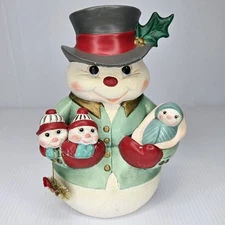 Vtg Atlantic Mold Ceramic Snowman Holding Snow Babies Hand Painted Rare CHIPPED 