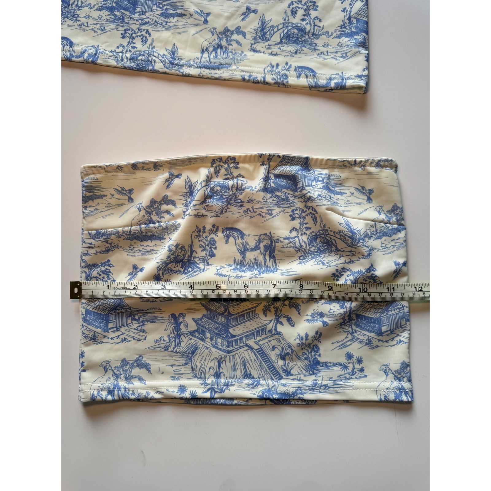 Edikted Blue White Toile De Jouy size small 2 Piece Set Tube Top Mini Skirt image 7