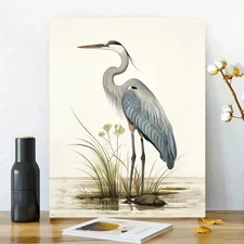 Great Blue Heron Framed Canvas Stretched Ready to Hang 50x40 Home decor Gift