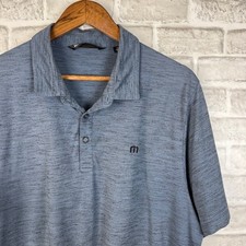 Travis Mathew Men XL Blue Heathered Space Dye Short Sleeve Golf Polo Shirt FLAWS