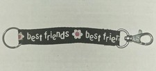 "Best Friends" Black Nylon Strap Keychain Flowers BFF