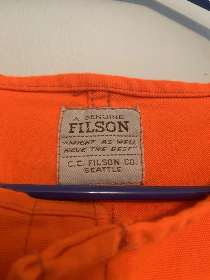 Vtg C.C. Filson Hunting Shirt Blaze Bright Orange Shoulder Cover Snap Men's - Image 2 of 4