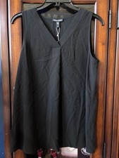 EILEEN FISHER Womens Black Silk Georgette V Neck Sleeveless Shift Tank Size XS
