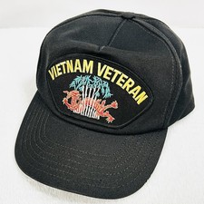 Vietnam Veteran Patch Vintage Made in USA Hat Cap Adjustable Snapback Black