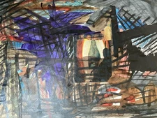 Watercolor Painting Collage Paper Abstract 1970 Abstract Geometric