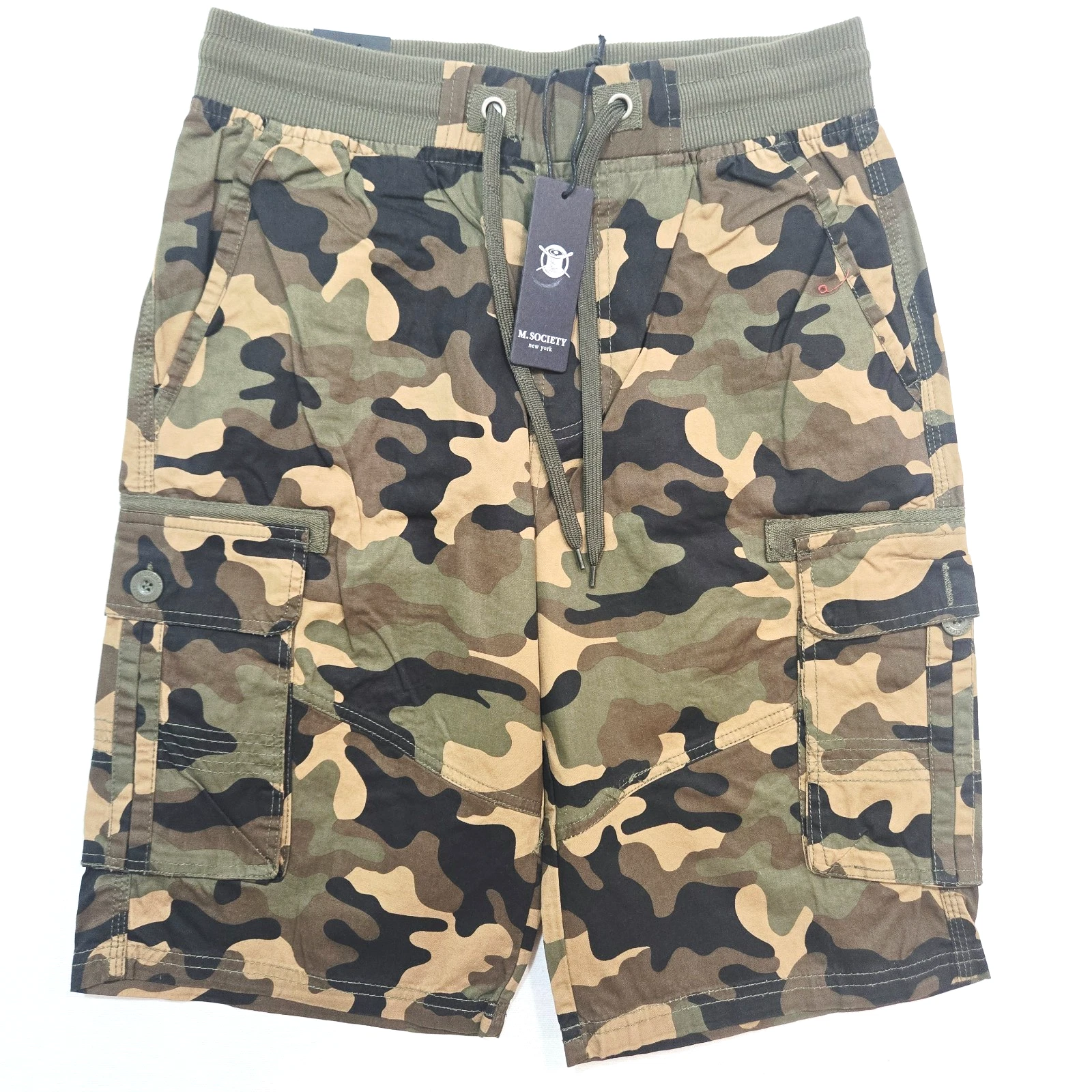 MSociety Woodland Camo Men's Cargo Shorts Drawstring Comfortable Multi Sizes