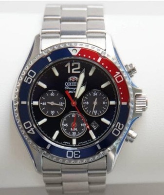 ORIENT Mako RN-TX0201L Chronograph Solaruhr Pepsi Lünette blaues Zifferblatt ...