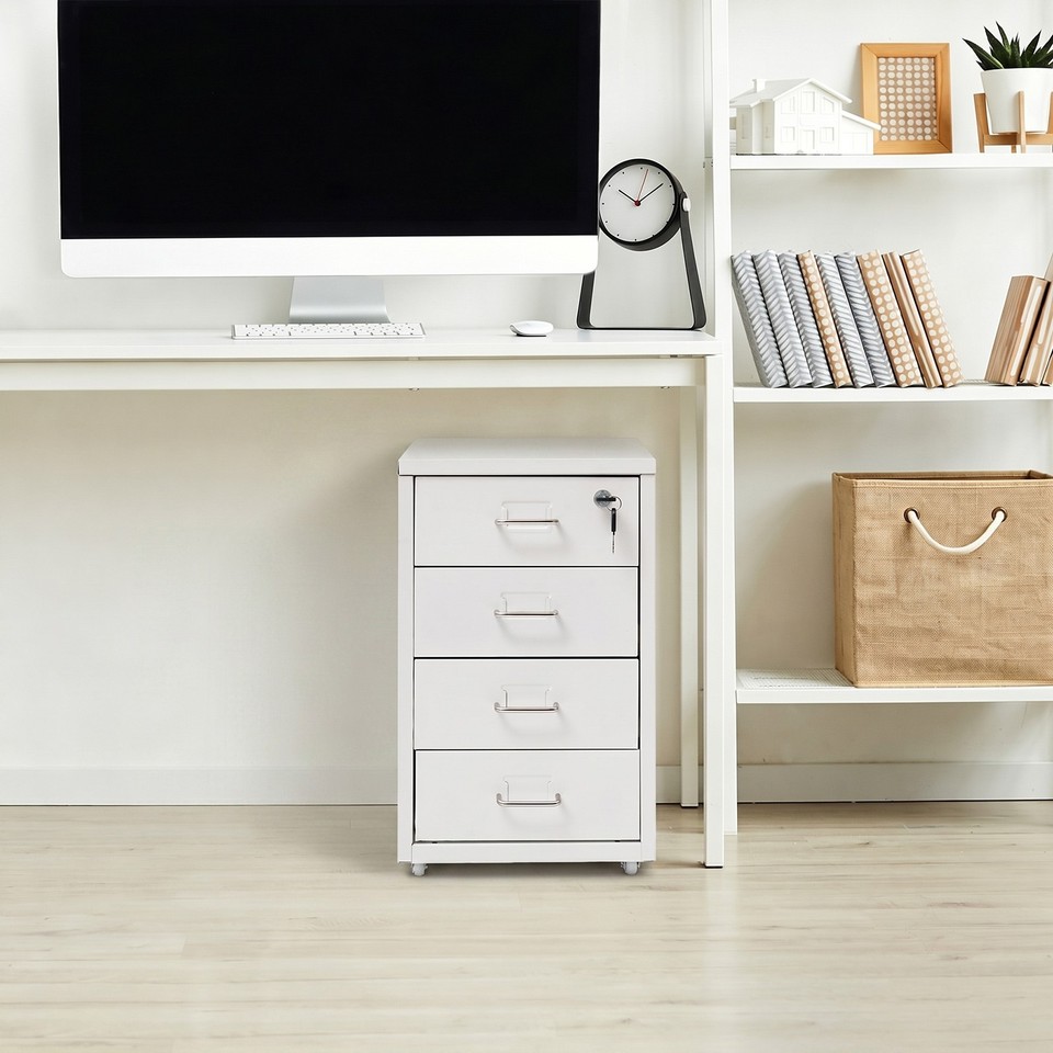 4‑Drawer Metal Rolling File Cabinet With Lock Mobile Storage Cabinet ...