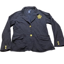 Ralph Lauren Navy Blue Embroidered Crest Blazer Jacket Preppy Crown Womens XL