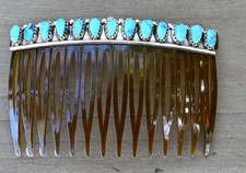 New Navajo by D Benally Hair comb beret Sterling  13 Blue Turquoise 3 inch