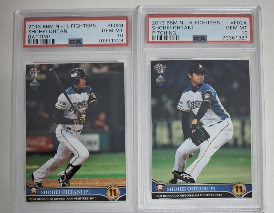 2013 BBM HOKKAIDO NIPPON HAM FIGHTERS 2LOT #F01A #F02B RC SHOHEI OHTANI PSA 10