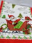Vintage PARISIAN PRINT 100% Linen Christmas Santa Sleigh Tree Kitchen Tea Towel