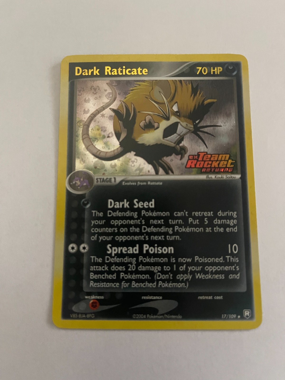 2004 Pokémon Dark Raticate #17/109 Reverse Holo Stamped – EX Team Rocket Returns