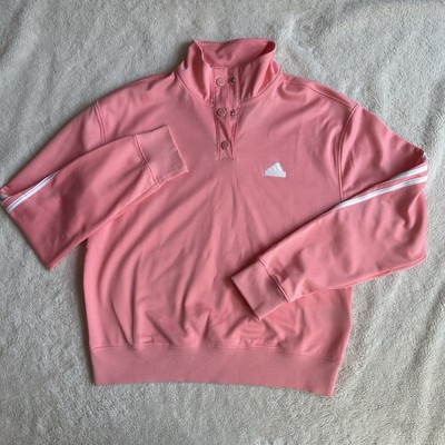 Adidas Iconic Stripe Track Top Women’s Jacket Sz M Semi Pink Snap  Pullover NWT