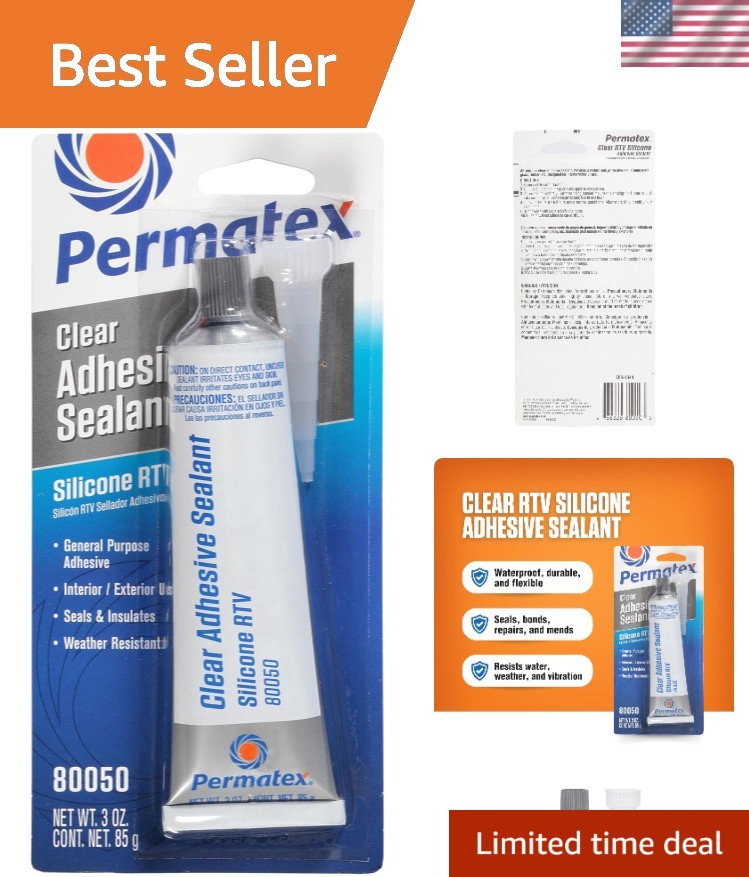 Multi-Purpose Clear RTV Silicone Adhesive Sealant, 3 oz - Waterproof & Strong