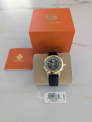 Tory Burch Tory Chronograph TBW1055 Black Dial Gold Tone Stainless Case Freeship