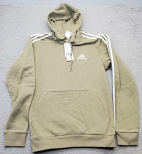 Adidas Pullover Hoodie Mens Small Green 3-Stripes Essentials Fleece Lined H12176