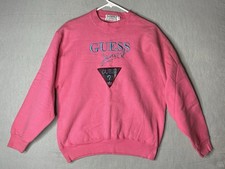 Guess Jeans Sweatshirt Size M Thick Jersey Pink Plaid Triangle Logo