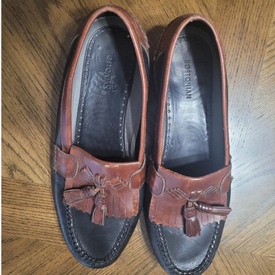 Bostonian Mens 12 M Two Tone Leather Tassel Kiltie Loafers Black Brown 28844