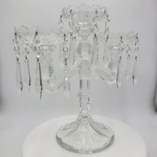 VINTAGE 3 Candele Cristallo Candelabro 11" Alto Bohemien Pendente Gocce Base Scanalata