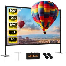 Outdoor Projector Screen with Stand - 100 Inch Portable Projector Screen Indo...