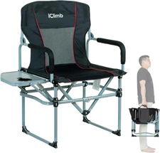 iClimb Heavy Duty Compact Camping Folding Mesh Chair with Side 1PC, Black 1pc 