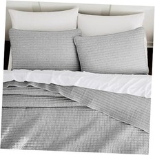 Pick Stitch Size Quilt Set, Striped Channel Lightweight Soft All King Grey