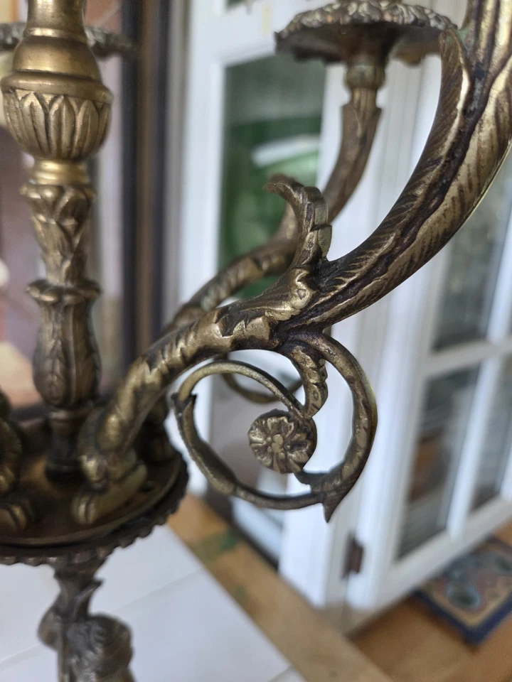 ANTIQUE VICTORIAN CANDELABRA, TABLE CHANDELIER BRONZE & MARBLE LAMP WITH ANGEL - Image 2 of 4