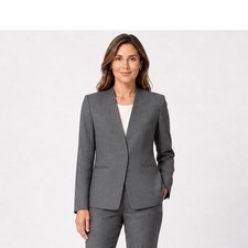 Ann Taylor Gray Hidden Button Front Closure Collarless Blazer Jacket 12 113-37