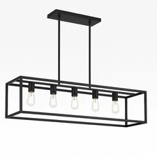 Rectangular Linear Island Chandelier – 5-Light Fixture – Modern Industrial – New
