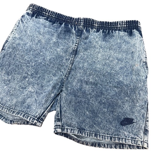 Nike Denim Shorts Mens M Blue Acid Wash Vintage 80s 90s Cotton Elastic Waist Gym