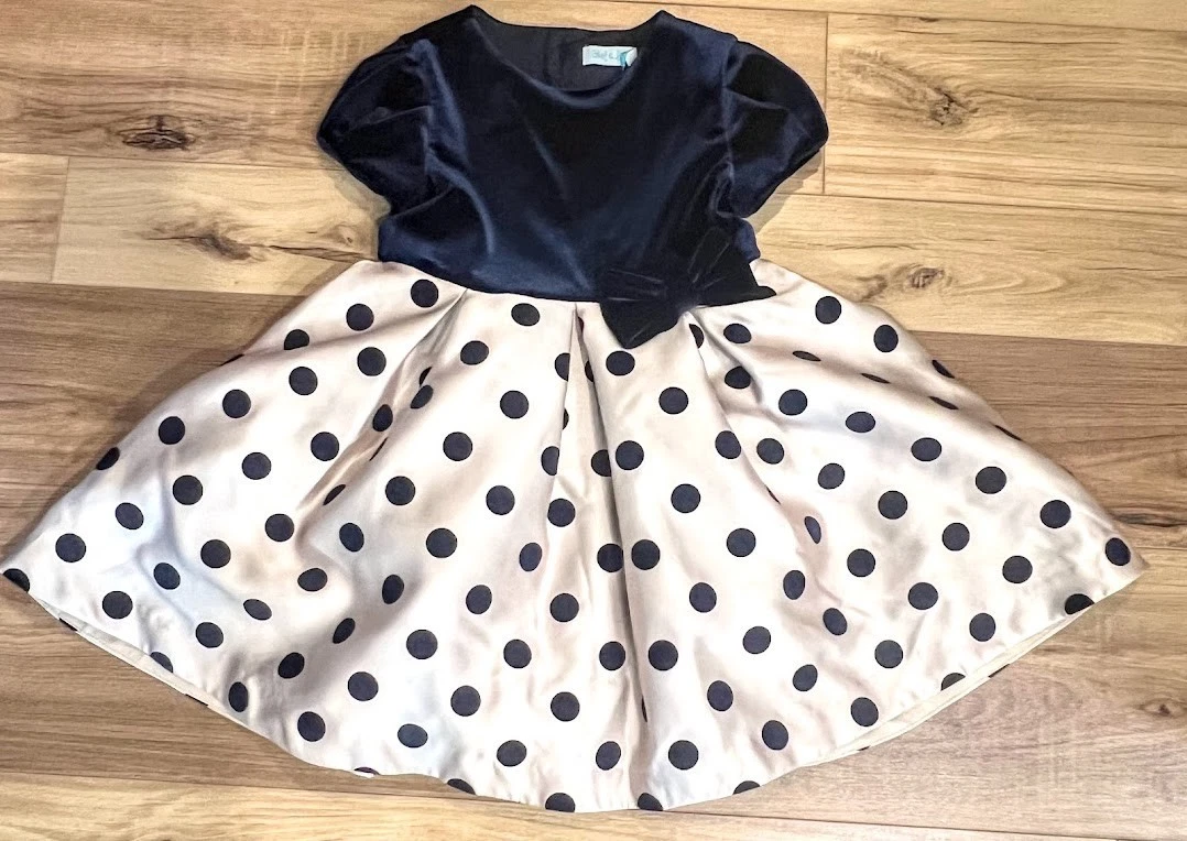 ABEL & LULA Girls Special Occasion Navy Velvet & Pleated Taffeta base Dress sz 4