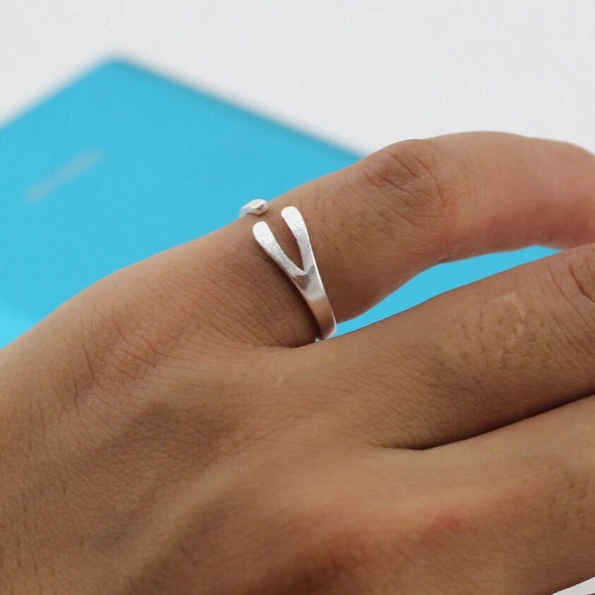 NUEVO 925 Plateado Deseo Hueso Anillo Banda Anillos Envolventes Joyería Ajustable Moda Foto 2 de 3