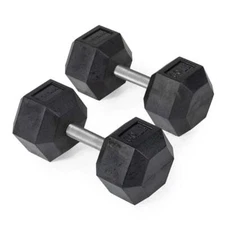 Titan Fitness 60 LB Pair Free Weights, Black Rubber Coated Hex Dumbbell, Straigh