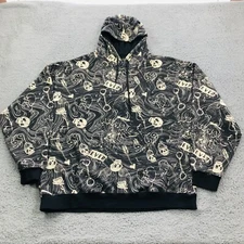 Assholes*s Live Forever Sweatshirt Mens 3XL Black Hoodie All Over Skulls Hearts