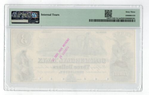 1830er-60er Burlington Vermont COMMERCIAL BANK 3 $ veraltete Währung PP PMG63 - Bild 2 von 2